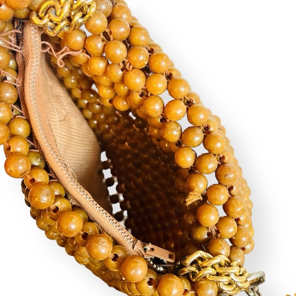 Vintage Styled by Simon Shoulder Bag Beaded Clutch Italy Gold Chain Strap Ball - Picture 7 of 12